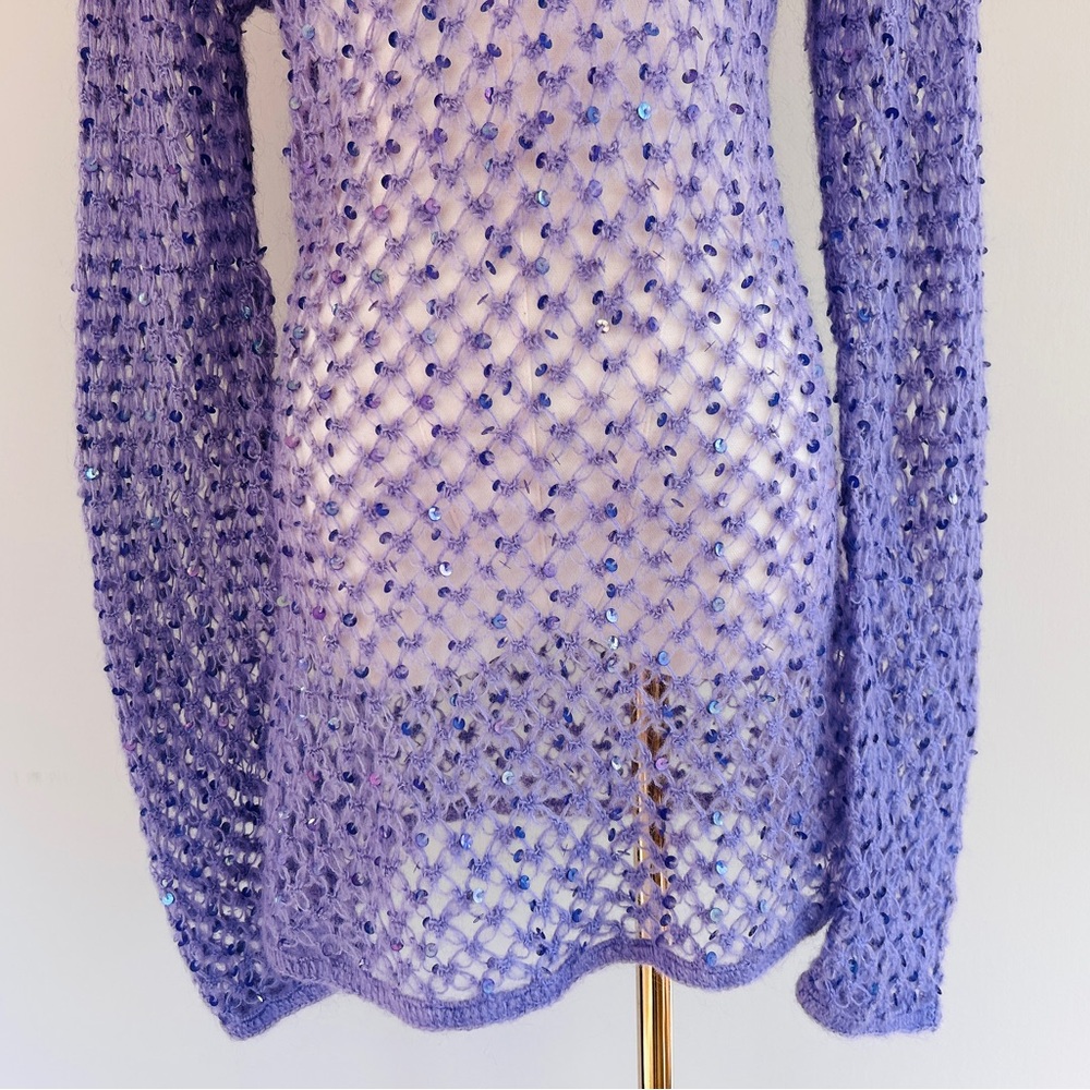 Y2K SMOOCHES 90s Open Knit Sequin Oversized Long Layer Sweater Fairy Grunge Sz M - Picture 6 of 12
